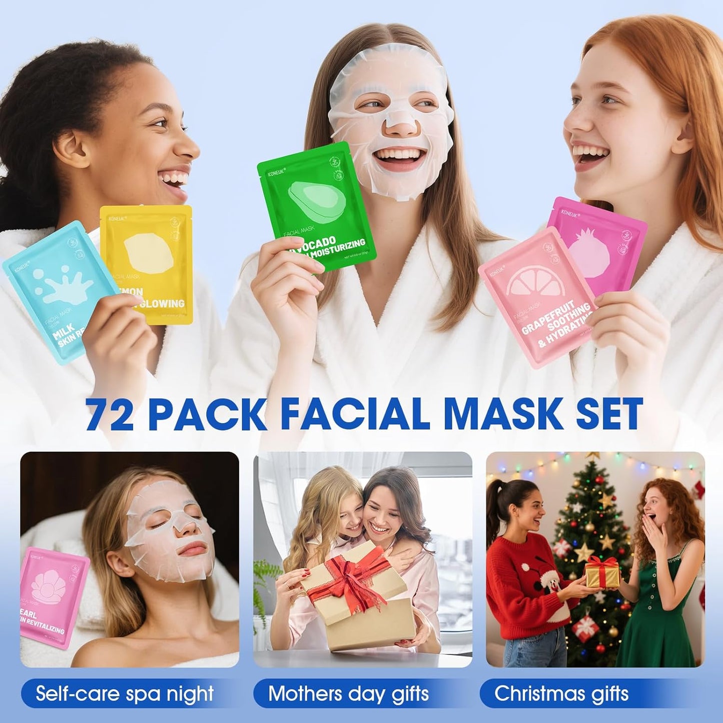 72 Pack Collagen Face Masks Skincare Set for Women, Hydrating & Moisturizing Face Mask for Skin Care, Bulk Sheet Face Masks for All Skin Types, Spa Party Gifts for Women