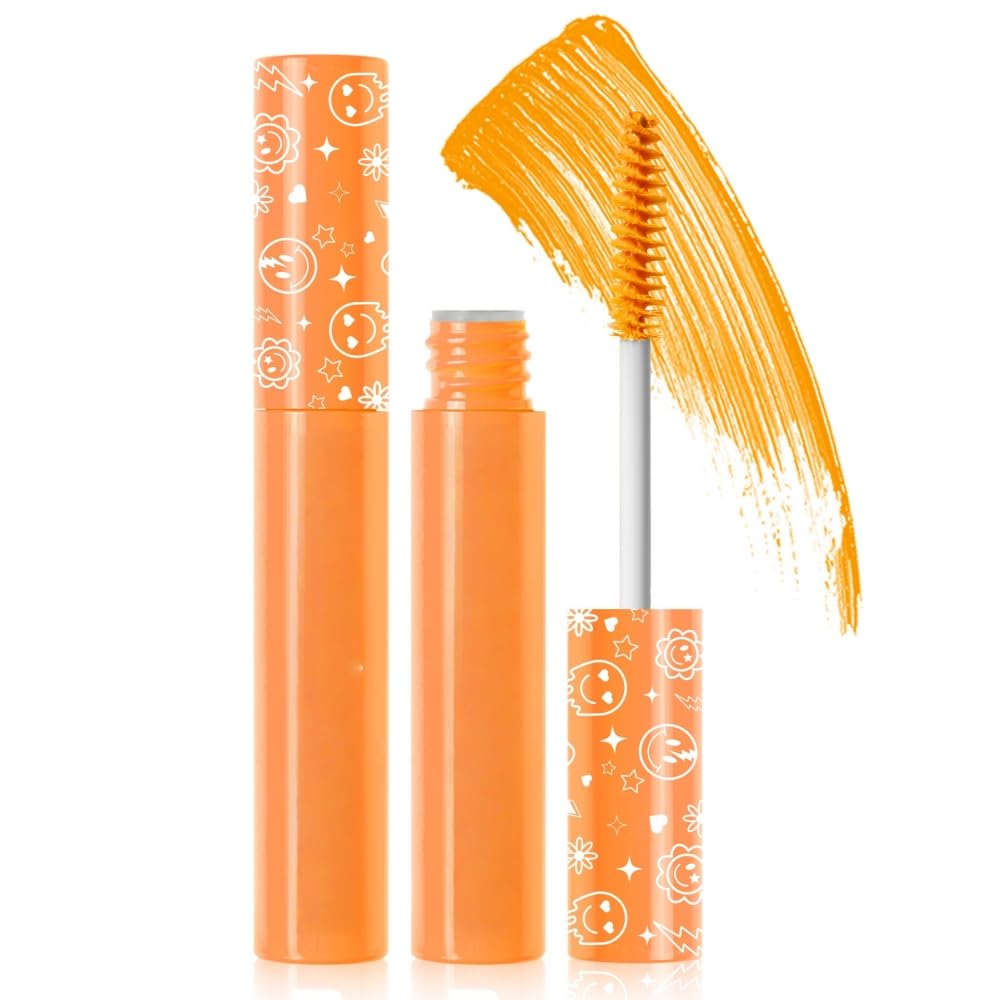 6 Colors Fluorescent Mascara, Glow Colored Mascara, Parties, Weddings, Stage Use, Party Night, Halloween Christmas Parties, High Pigmented, Apply to Eyelashes/Eyebrows/Hair (Orange)