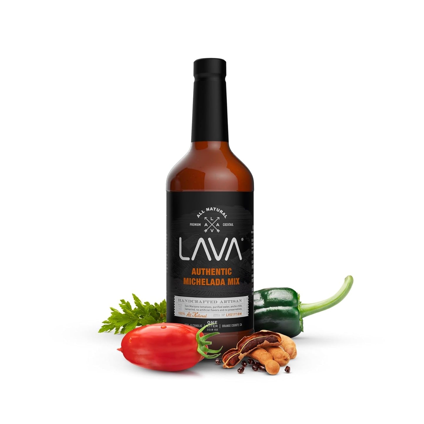 (3 Pack) LAVA All Natural Authentic Michelada Mix Craft Cocktail Mixer, Made with Real Tomatoes, Ancho Chile Peppers, Tamarind, No Junk Ingredients, Vegan, 1-Liter (33.8oz) Glass Bottle, Ready to Use