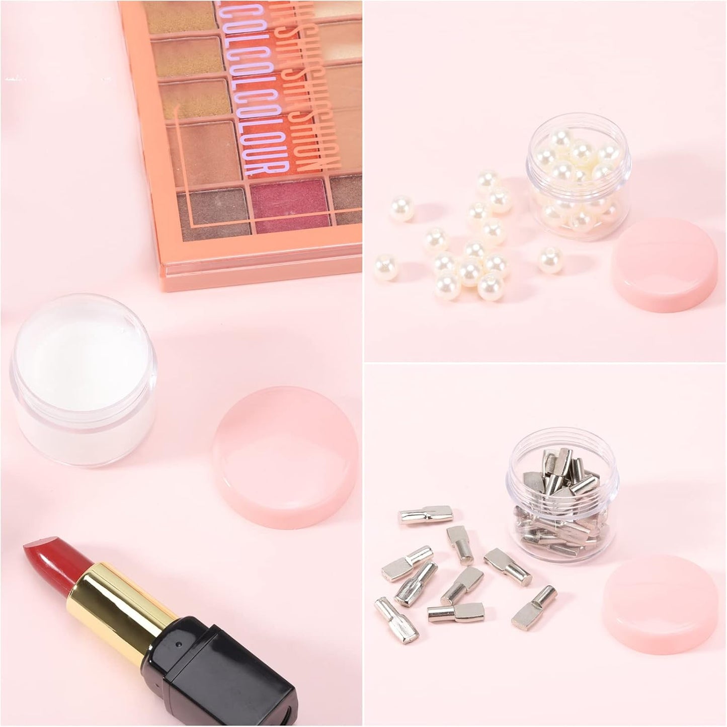 100 Count 20g Sample Containers with Lids，Refillable Cosmetic Containers Small Plastic Jars Lip Scrub Container - Pink