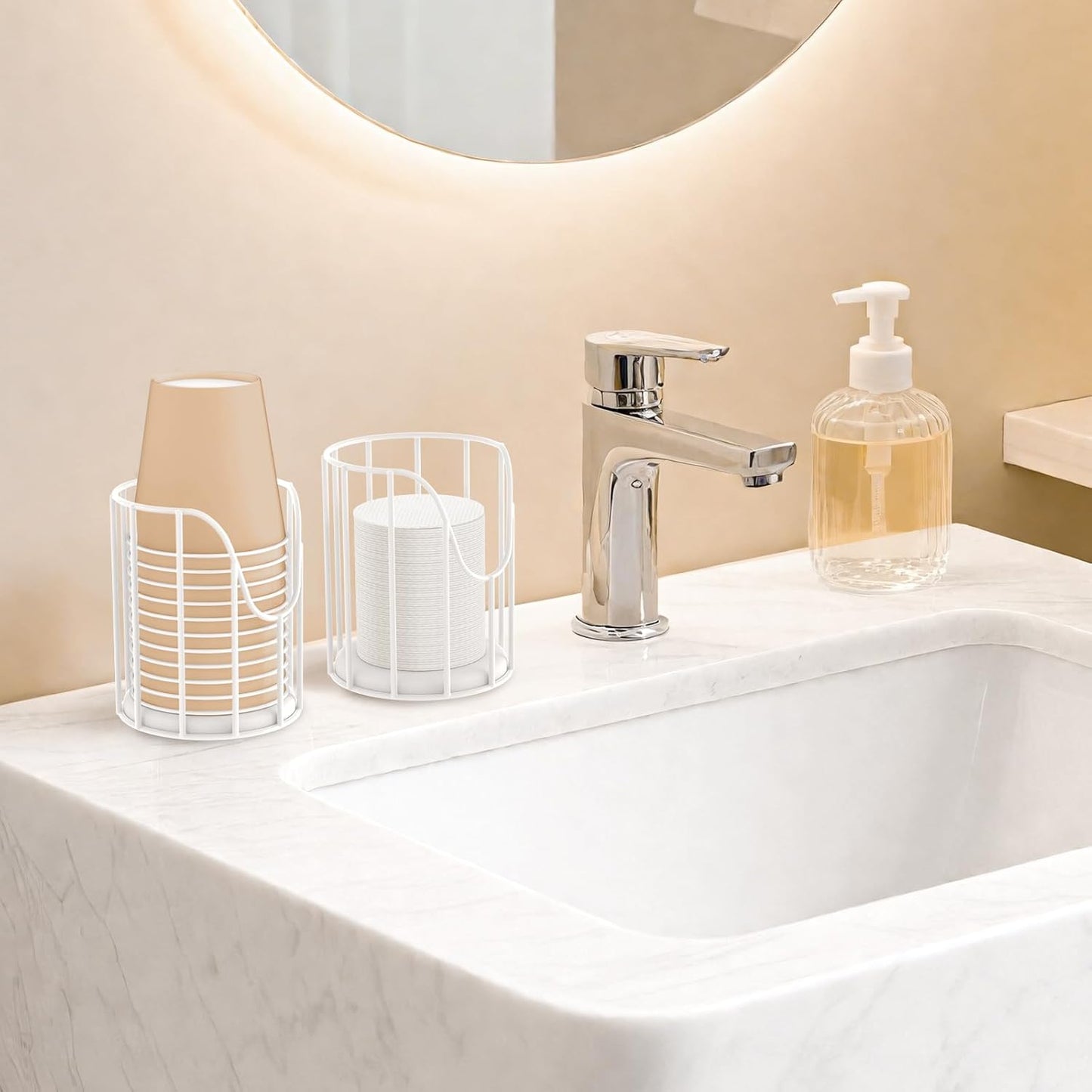 Luxspire Bathroom Cup Dispenser, 3-5oz Dixie Cup Dispenser, Metal Dixie Cup Holder, Disposable Paper Cup Holder for Bathroom, Cotton Pad Holder, Guest Bathroom Essentials, White, 2 Pack