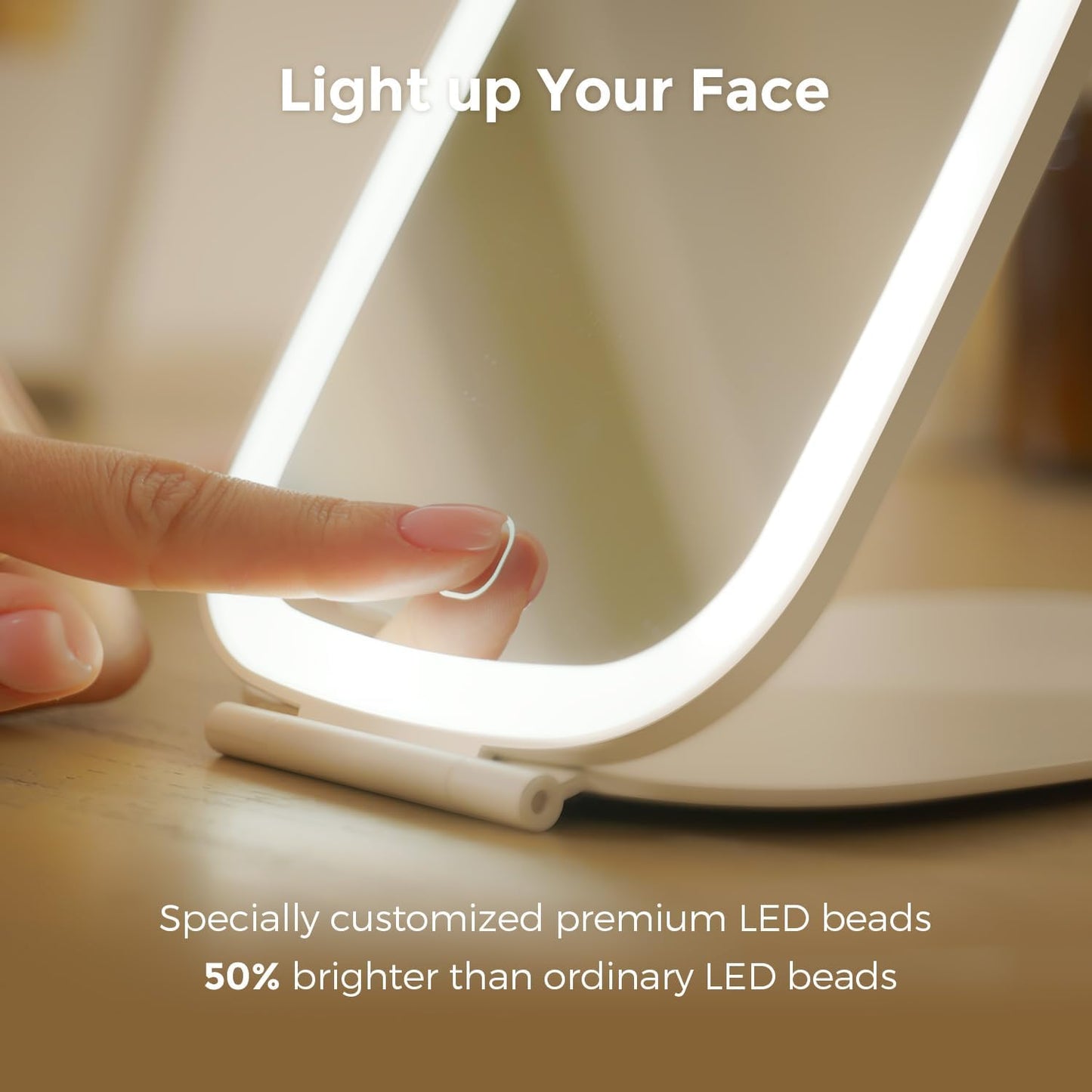 Travel Makeup Mirror, Rechargeable Portable Mirror with Lights, 3 Color Lighting, 7.5 inch Ultra Thin and Lightweight LED Folding Vanity Mirror