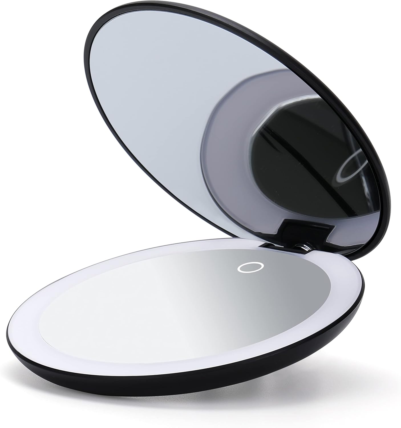 Fancii Taylor LED Lighted Travel Makeup Mirror, Rechargeable with 10x/1x Magnifying & 3 Light Settings - Compact, Portable, Large 5” Wide Hand Mirror for Handbag and Purses (Black)