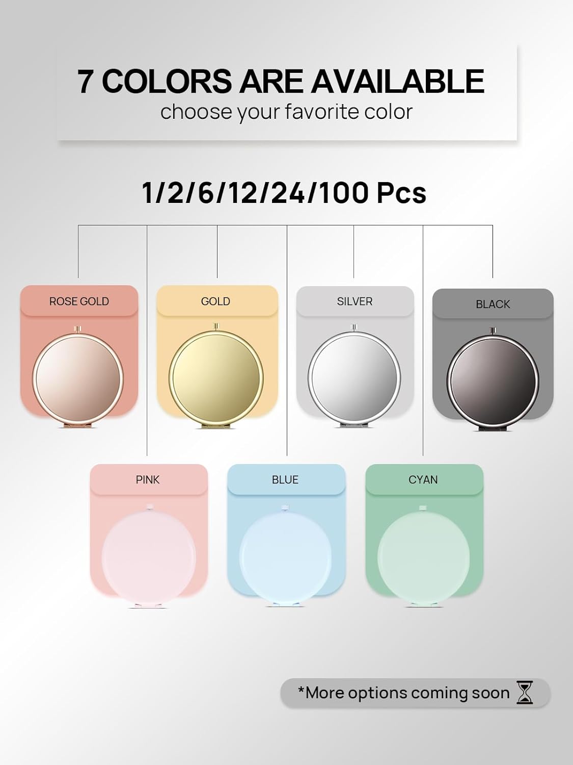 Compact Mirror Bulk, Pack of 24 Double-Sided 1X/2X Magnifying Metal Makeup Mirrors(Round, Silver)