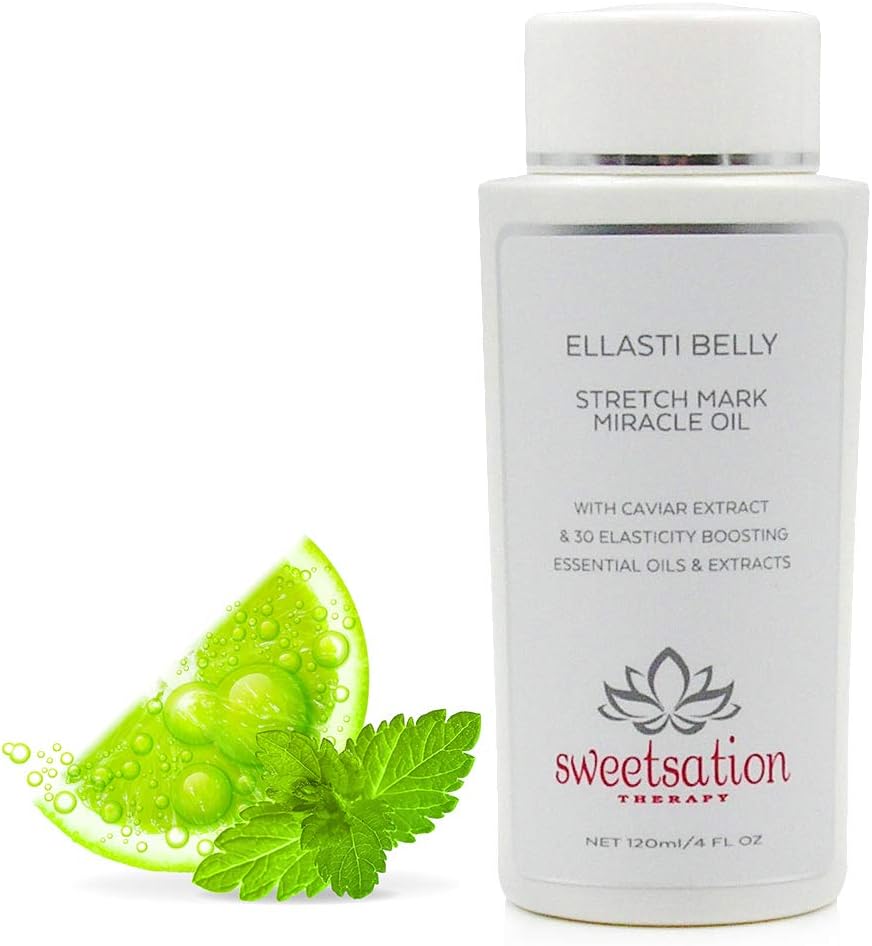 Sweetsation Therapy- Organic EllastiBelly Stretch Mark Miracle Oil, 4oz. Stretch Marks Prevention in Pregnancy With Omega 3,6,9, Vitamins,Amino Acids, 30+ Extracts to Boost Elasticity