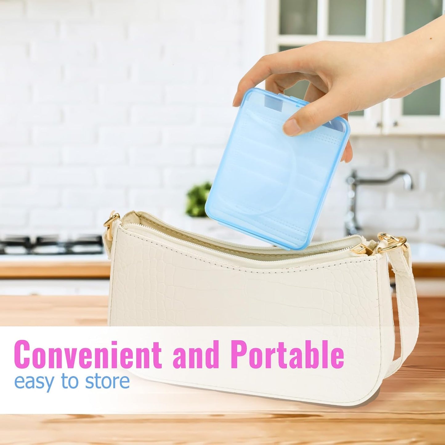 3-Piece Portable Travel Pad Holder - Bathroom Countertop Storage Organizer - Cotton Pad, Swab, Floss Dispenser (Blue, Pink, Transparent)