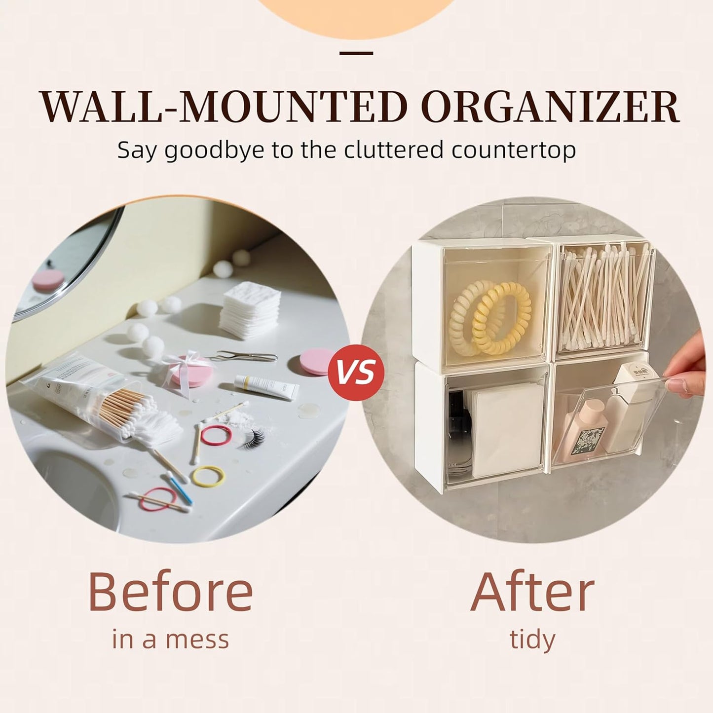 Qtip Holder Wall Mount for Cotton Swabs, Balls, Pads, Hair Ties,Floss Picks- Small Plastic Bathroom Wall Organizers and Storage Set,Bedside Shelf,Home Decor,Dorm Room Essentials (4)