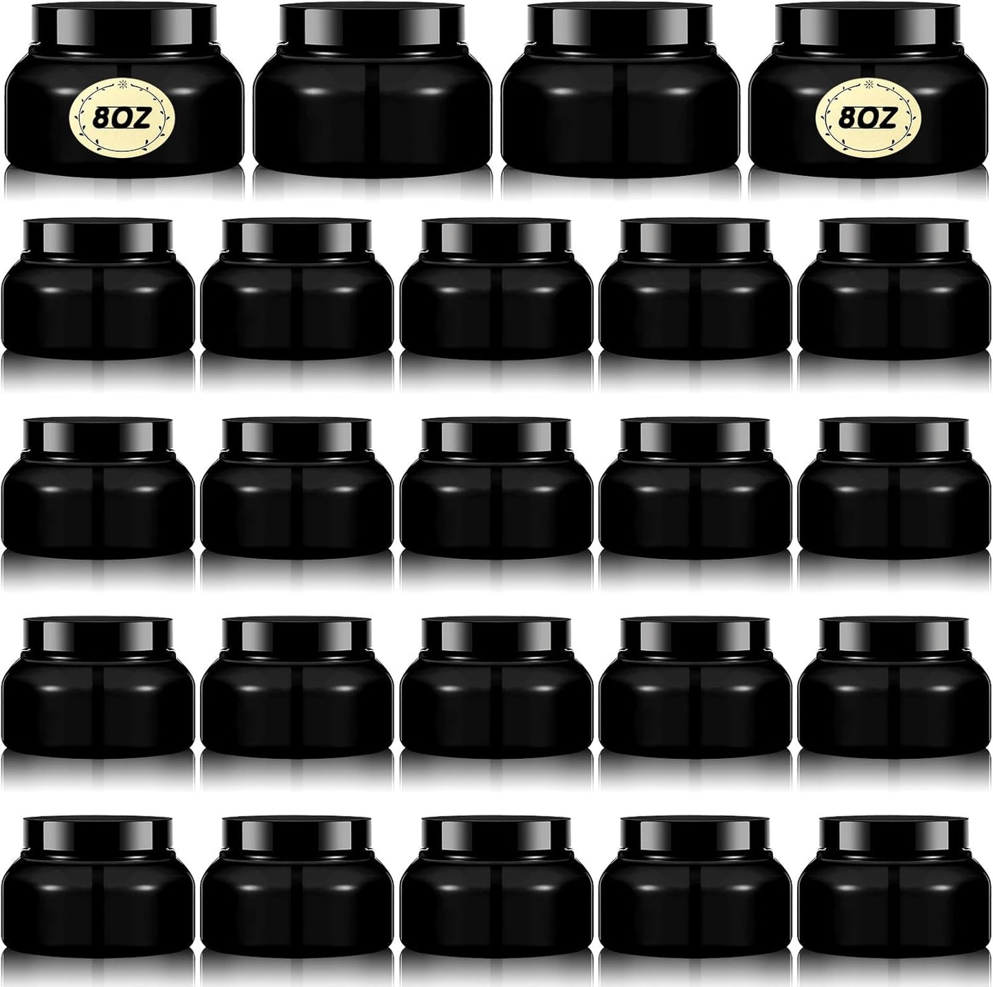 Tessco 24 Pack Plastic Jars with Lids Labels Empty Clear Plastic Jars Round Refillable Cosmetic Containers Body Butter Containers Bulk Sugar Scrub Bottle for Make Up(8 oz,Black)