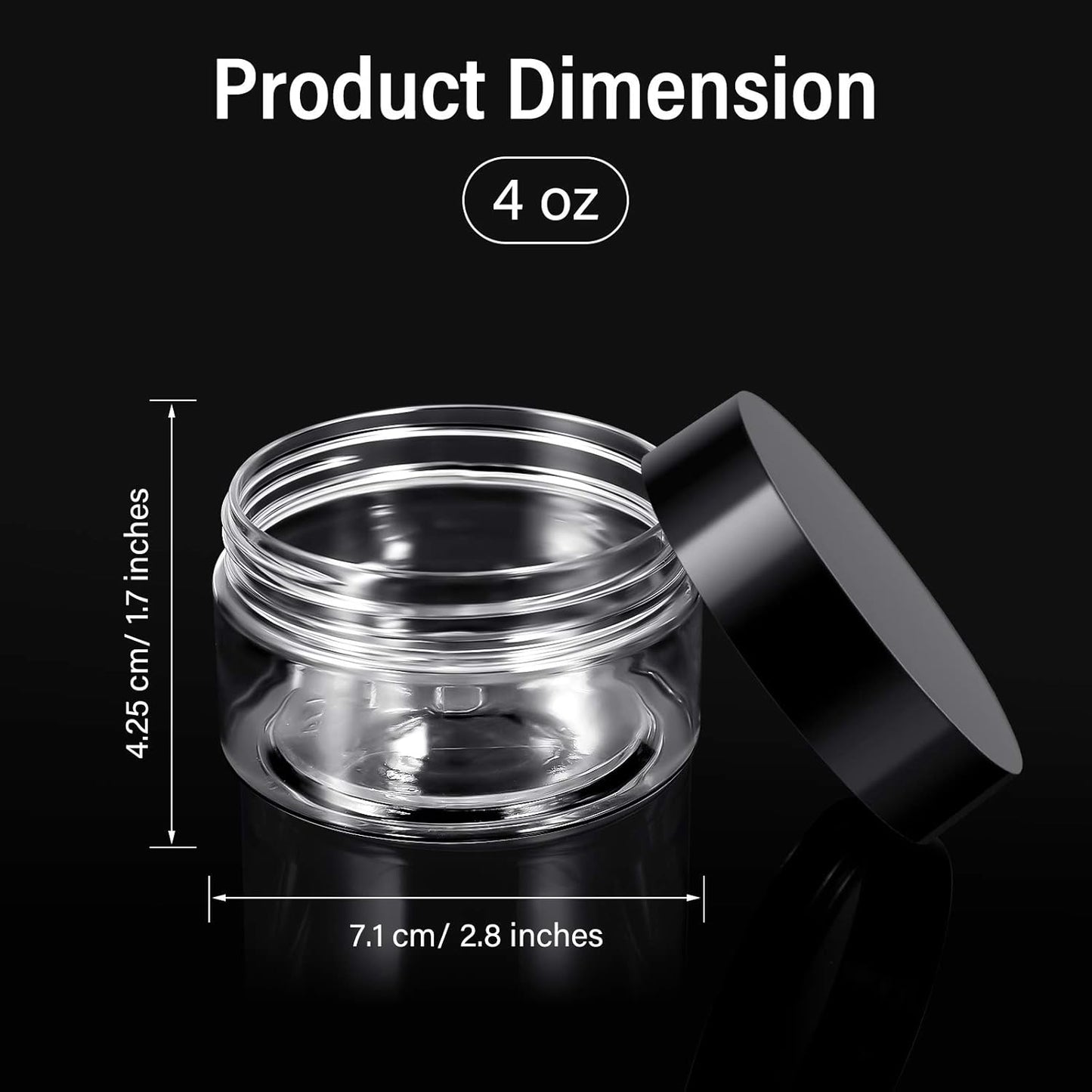 SATINIOR 100 Pcs Plastic Jars with Lids Small Containers Lids Wide Mouth Small Plastic Containers for Lotion Cream Rhinestones Body Butters Travel Storage(4 oz,Black)