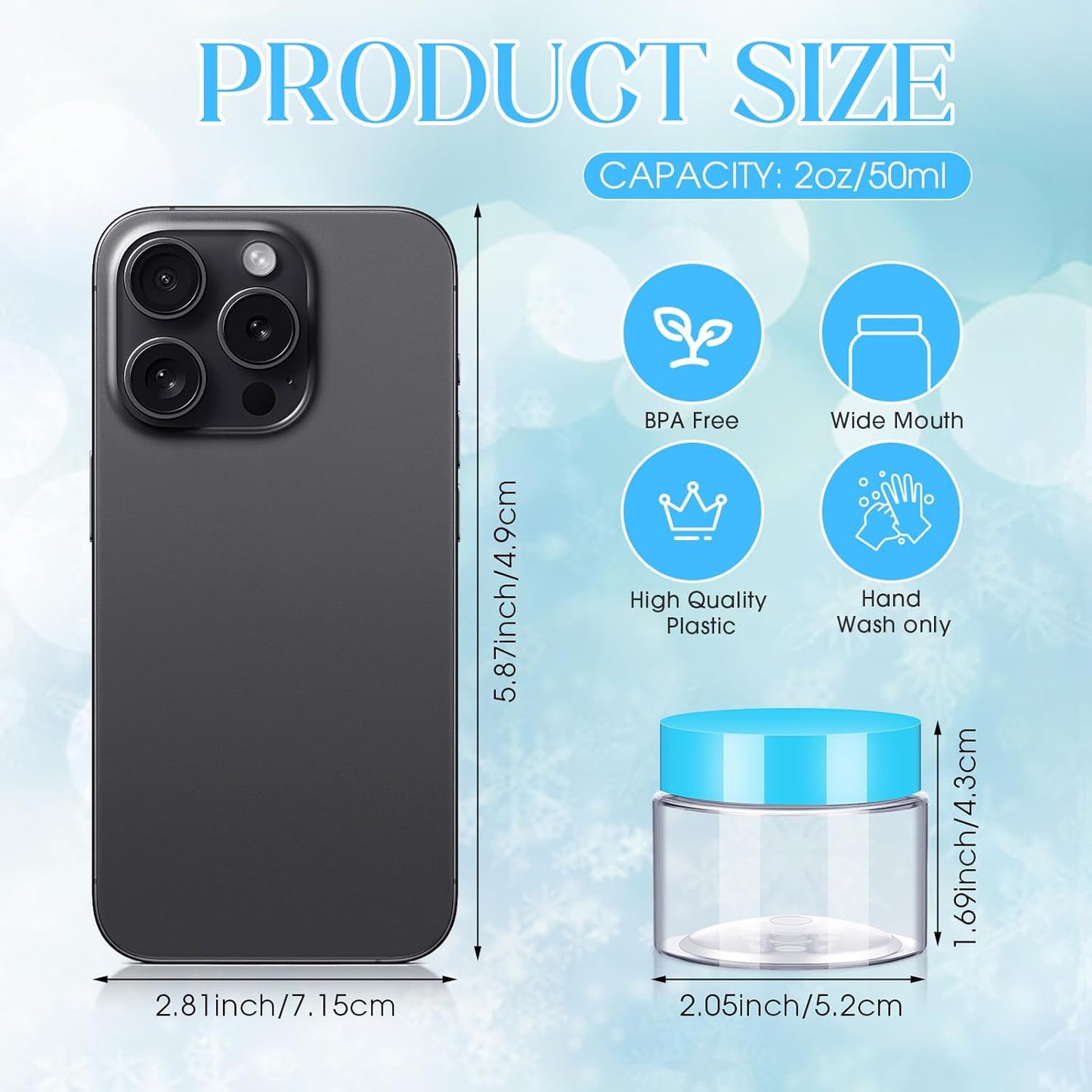 SATINIOR 100 Pcs Plastic Jars with Lids Small Containers Lids Wide Mouth Small Plastic Containers for Lotion Cream Rhinestones Body Butters Travel Storage(2 oz,Blue)