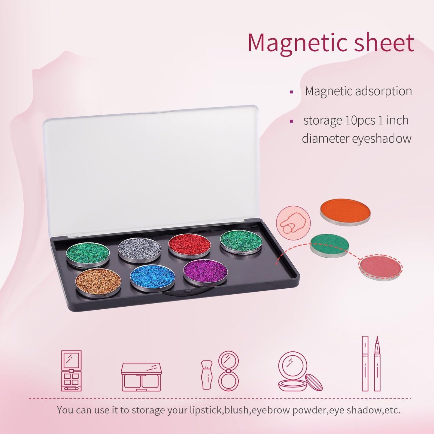 Magnetic Makeup Palette with Frosted Clear Top, 5 Pack Empty Eyeshadow Palettes depots Travel Storage Box for DIY Cosmetics Bronzer Highlights Powder (Small Palette - 5.5" x 3.1")