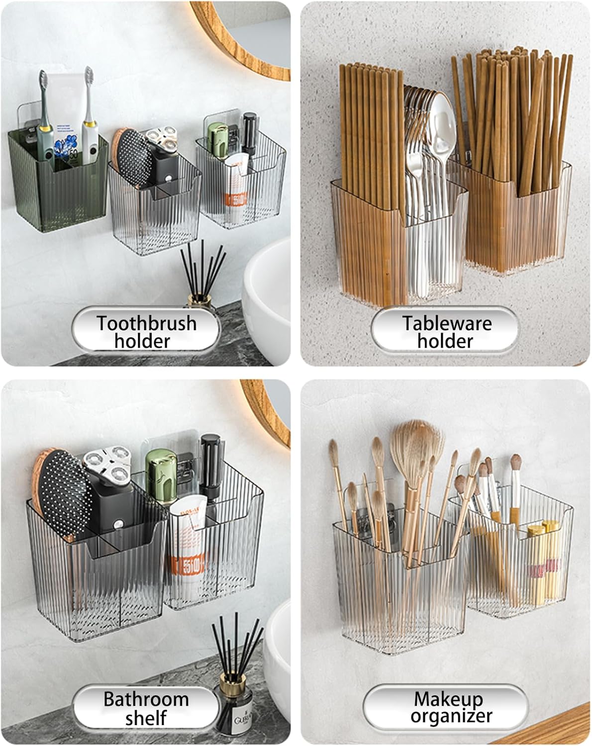 Set Of 2 Storage Organizer Bins Wall Mounted Shower Caddy, Bathroom shelves Stackable Clear Plastic Toothbrush Holder Adhesive Hanging Bin for Bathroom, Kitchen, Cabinet, Shower BPA Free Small (Green)