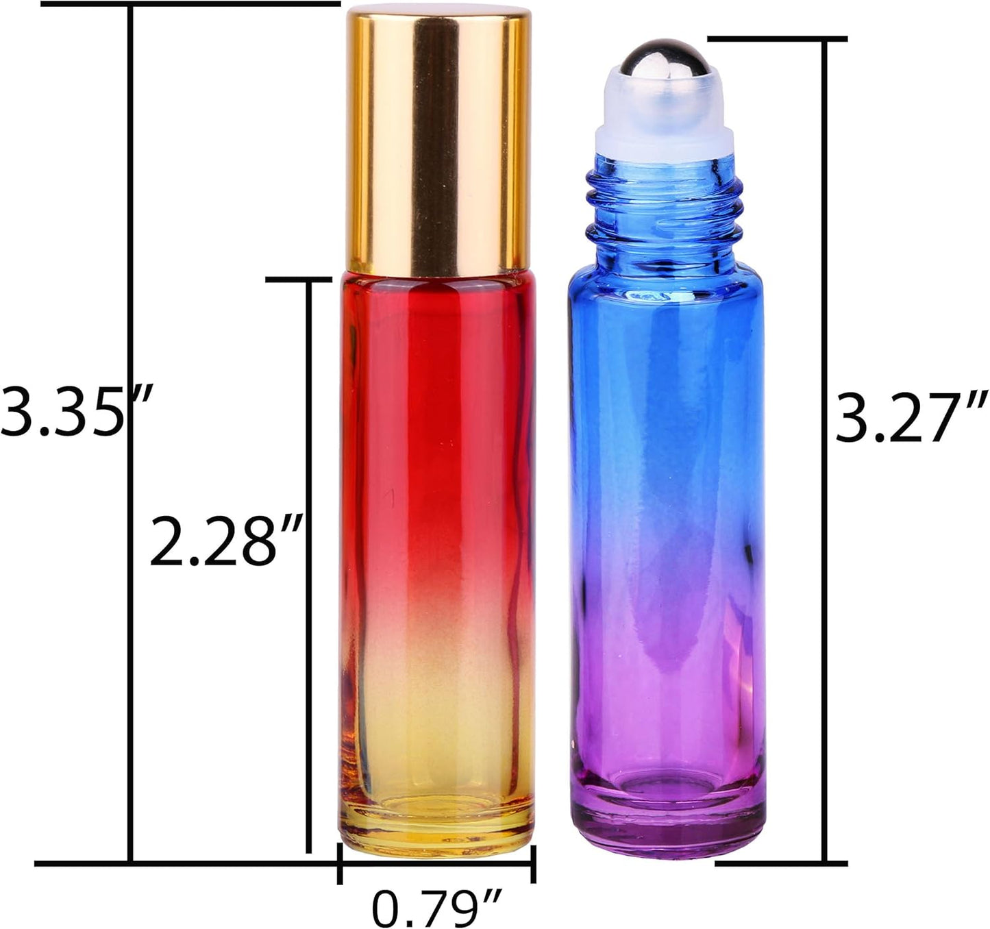 inice 4 Pack 10ml Roller Bottles for Essential Oils,Gradient Color Glass Bottle Roll on Stainless Steel Ball with Golden Metal Cap