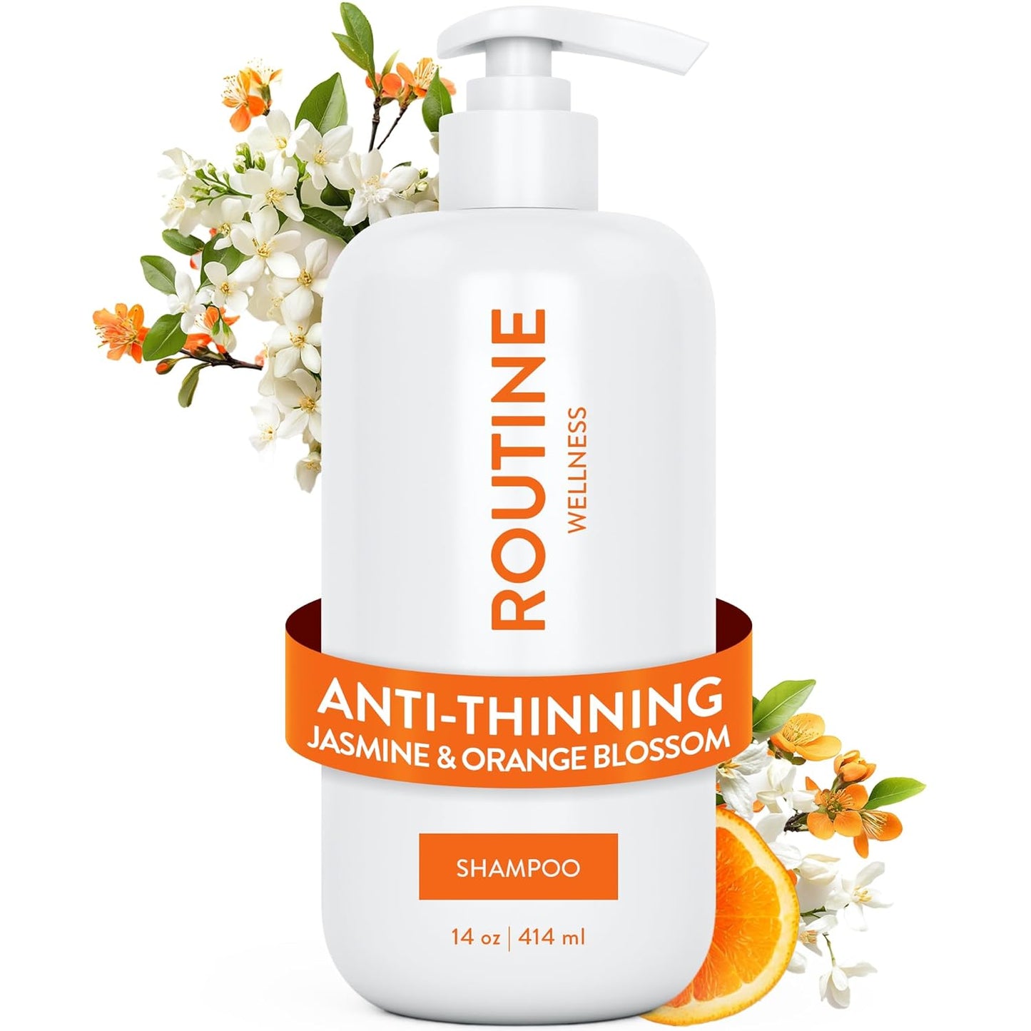 Routine Wellness Anti-Thinning Shampoo for Thinning Hair - Biotin DHT Blocker Women & Men - Color Safe Shampoo for Hair Loss & Healthy Hair - Jasmine & Orange Blossom 14oz