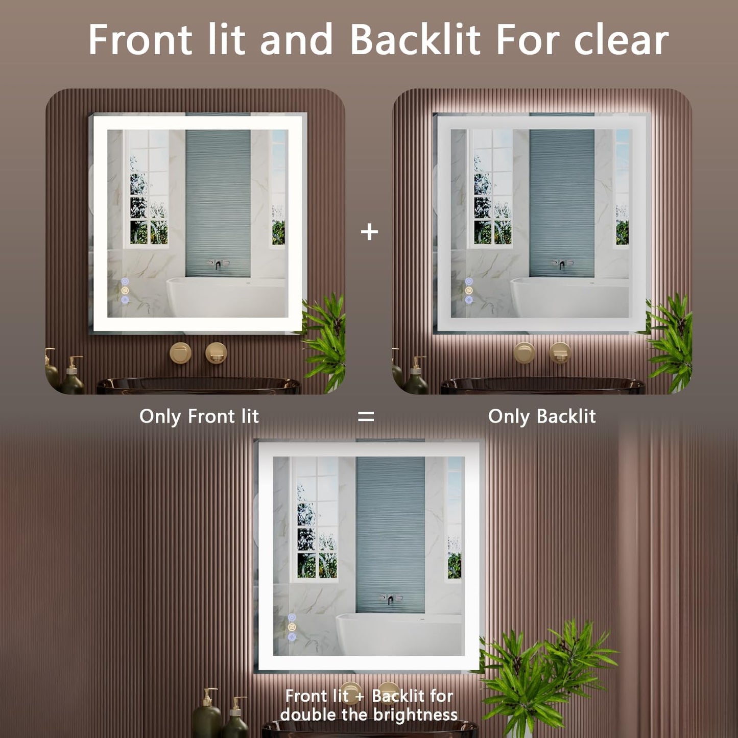 36"x 36" LED Bathroom Mirror, 3 Colors Vanity Mirror with Lights, Front and Backlit Bathroom Mirror with Lights, LED Smart Mirror for Wall, Tempered Glass, Anti-Fog, Stepless Dimmable, Memory(UL ETL)