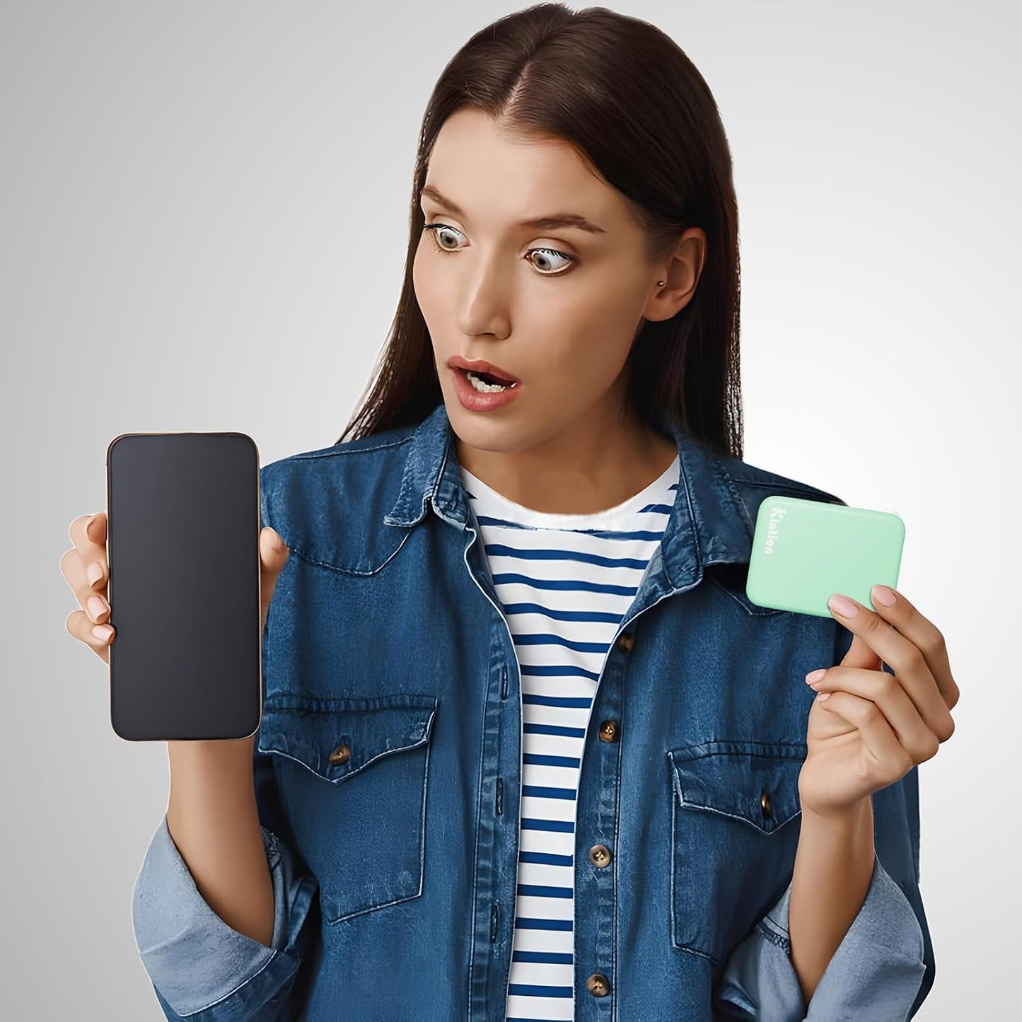 Kintion Rechargeable Pocket Mirror, Double Sided 1X/3X Magnification Compact Vanity Mirror, 3 Color Lights, Dimmable, Small Portable Wallet Mirror, Lighted Travel Mirror for Women Gifts, Cyan