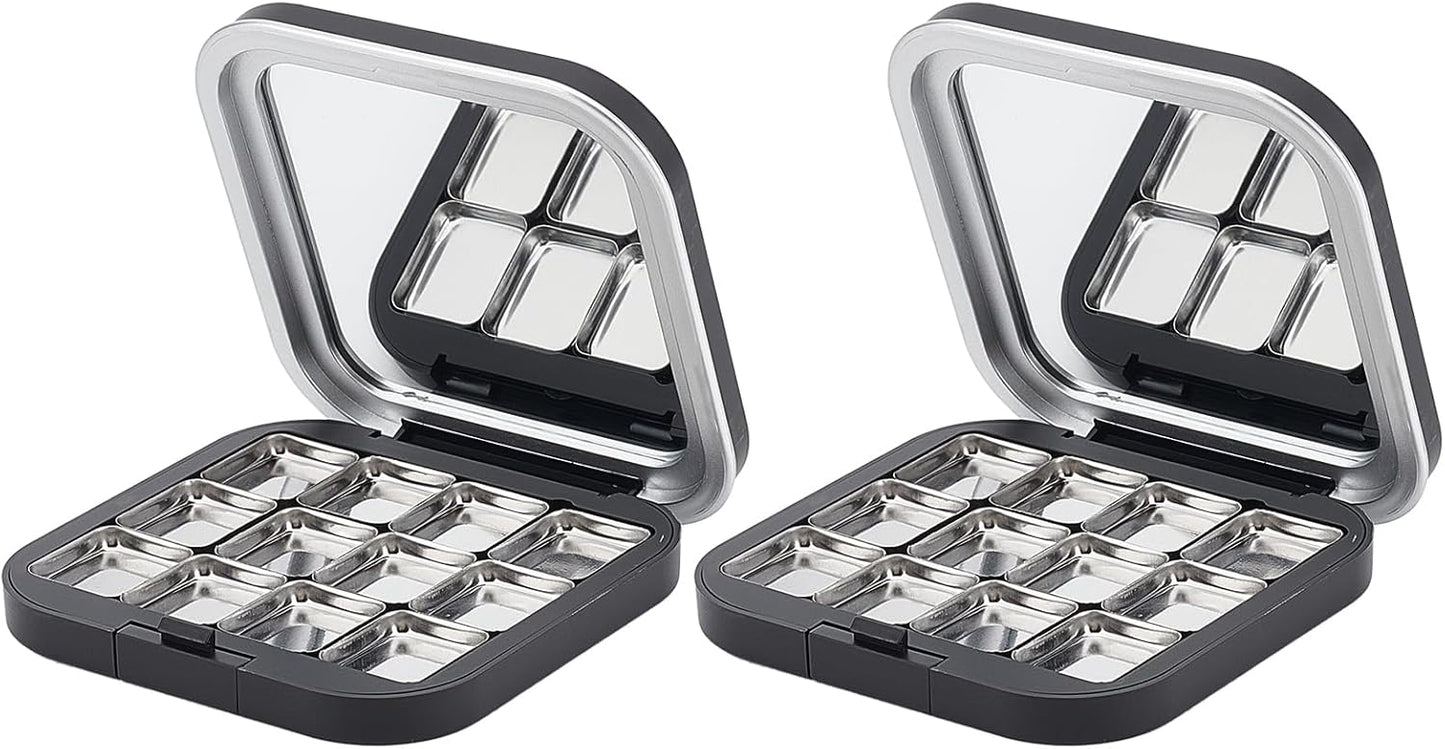 NICENEEDED 2 Pcs Empty Eyeshadow Palettes, 12 Grids Blush Pallet Makeup, DIY Lipstick Lip Balm Blusher Compact Containers Refillable Cosmetic Sample Storage Case Box with Mirror for Women