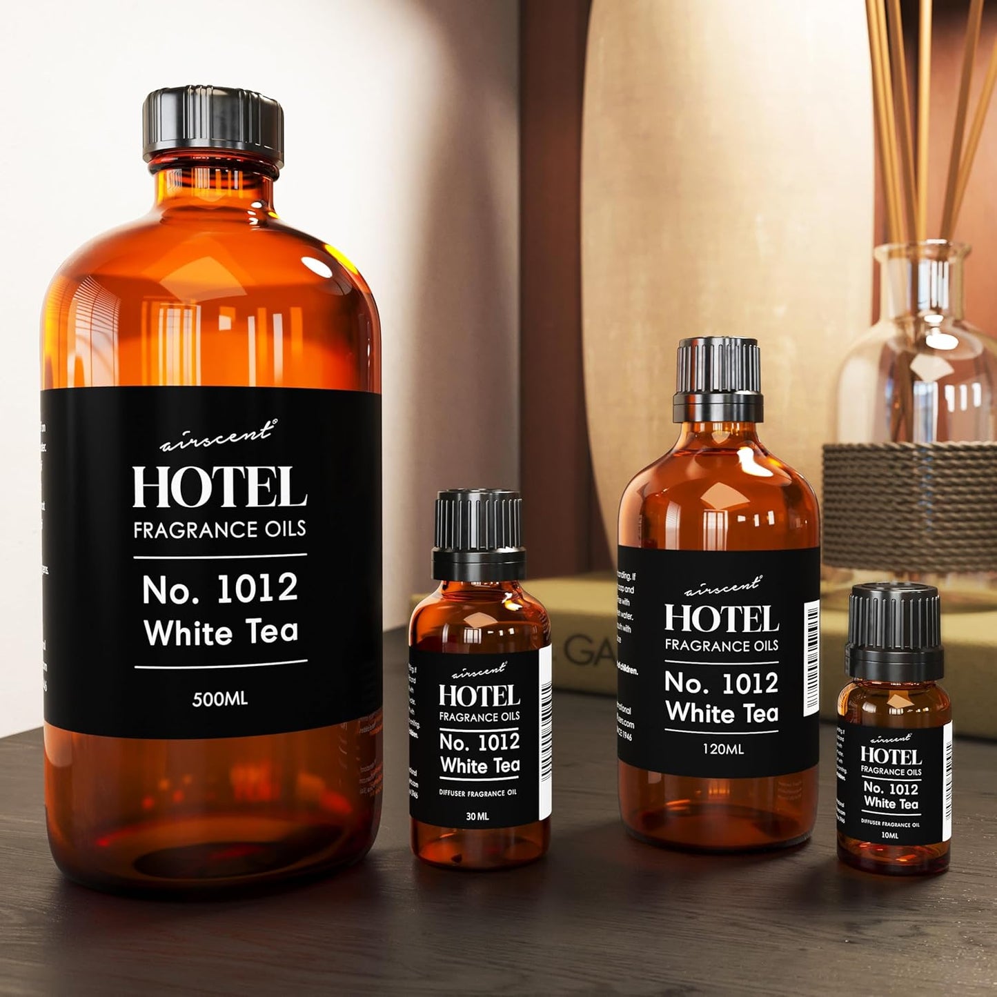 AirScent Hotel Diffuser Oil No. 1012 Inspired by The White Tea Hotel Scent - Premium Fragrance Oil for Ultrasonic and Waterless Diffusers and Crafting - 500 mL, 16.9 fl oz Glass Dropper Bottle