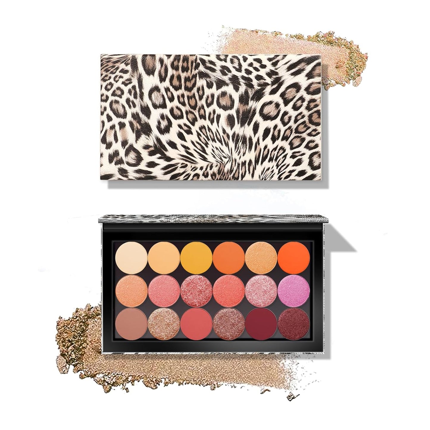 2 Packs Leopard Magnetic Makeup Palette Empty with Spatula and Metal Stickers, 18-pan and 9-pan Empty Eyeshadow Palette for Travel, DIY