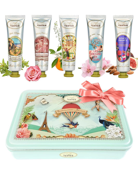 Un Air d'Antan French Nails & Hand Cream Gift Set 5 Pc Lotion Gift Set for Women - Lotion Sets For Women Gift: Hand Cream Set With Shea Butter - Almond, Verbena, Floral, Rose, Almond, Cherry Blossom