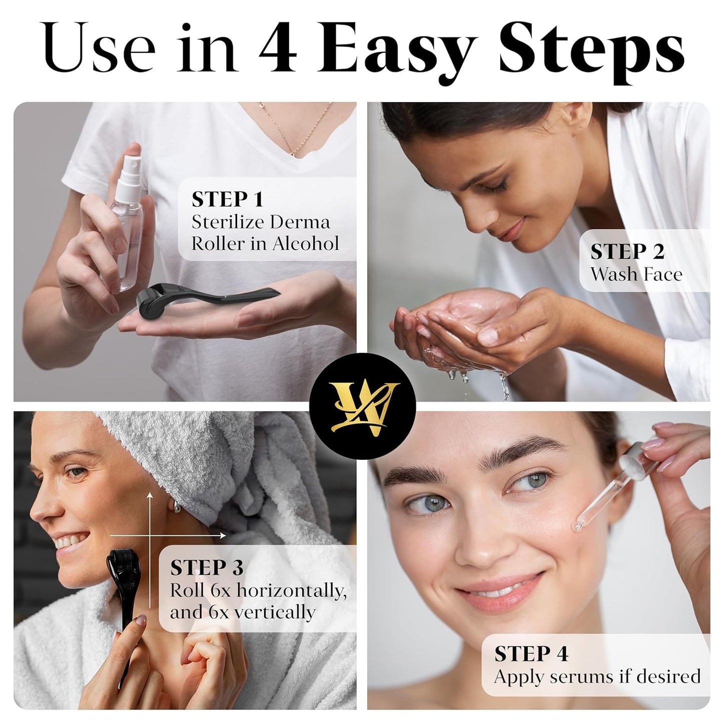 Derma Roller for Skin, Hair & Beard – Women and Men Titanium Microneedling Roller for Face & Scalp, Safe & Easy to Use - Glossy Black