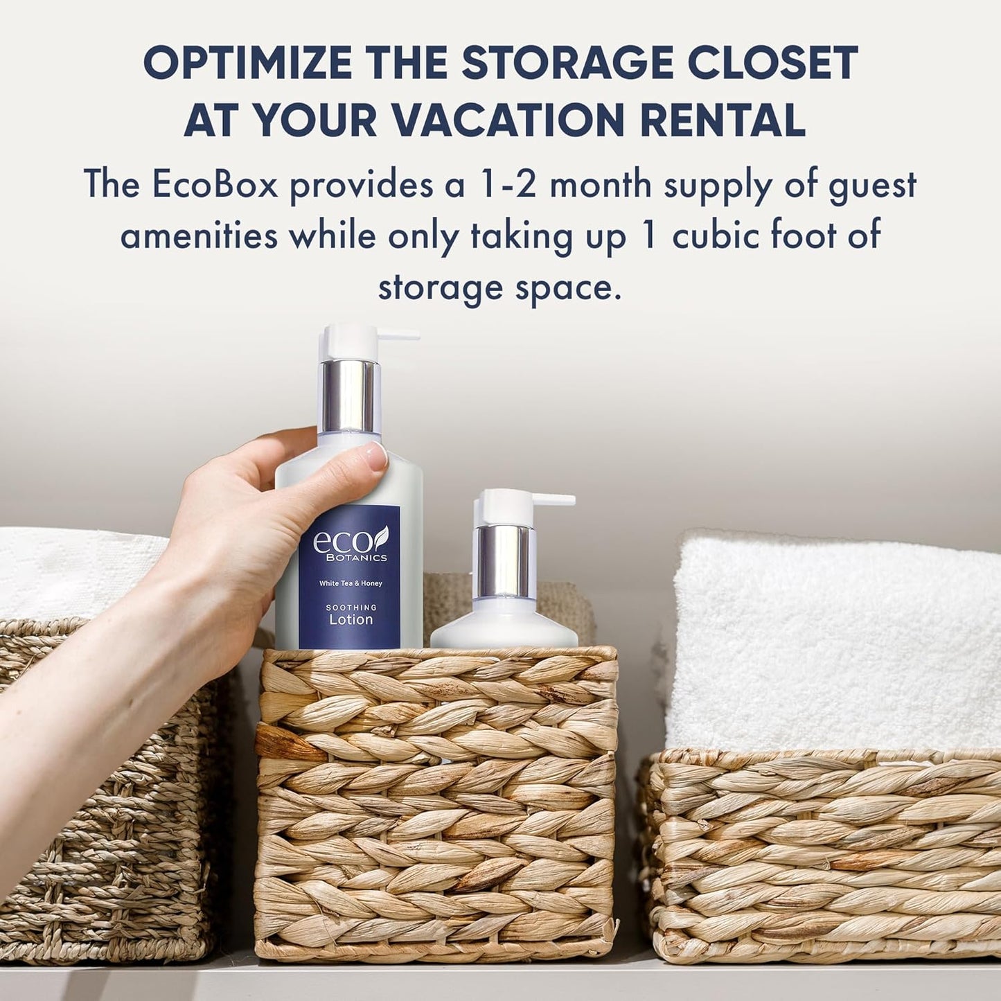 A 40 Piece Ecobox All-In-Kit of our Ecobotanics 10.14 oz. 300 ml Bottles-12 Shampoo, 8 Conditioners, 12 Body Wash & 8 Lotions