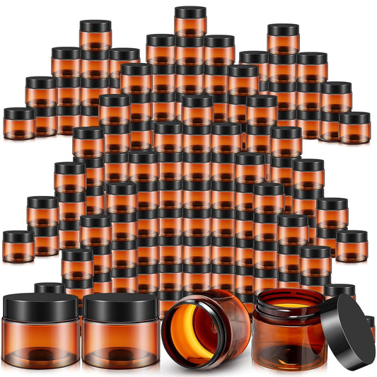 200 Pcs 2 oz Amber Plastic Cosmetic Container Jars with Lid Round Plastic Clear Jars Small Travel Containers for Storage Makeup Creams Lotion Ointments