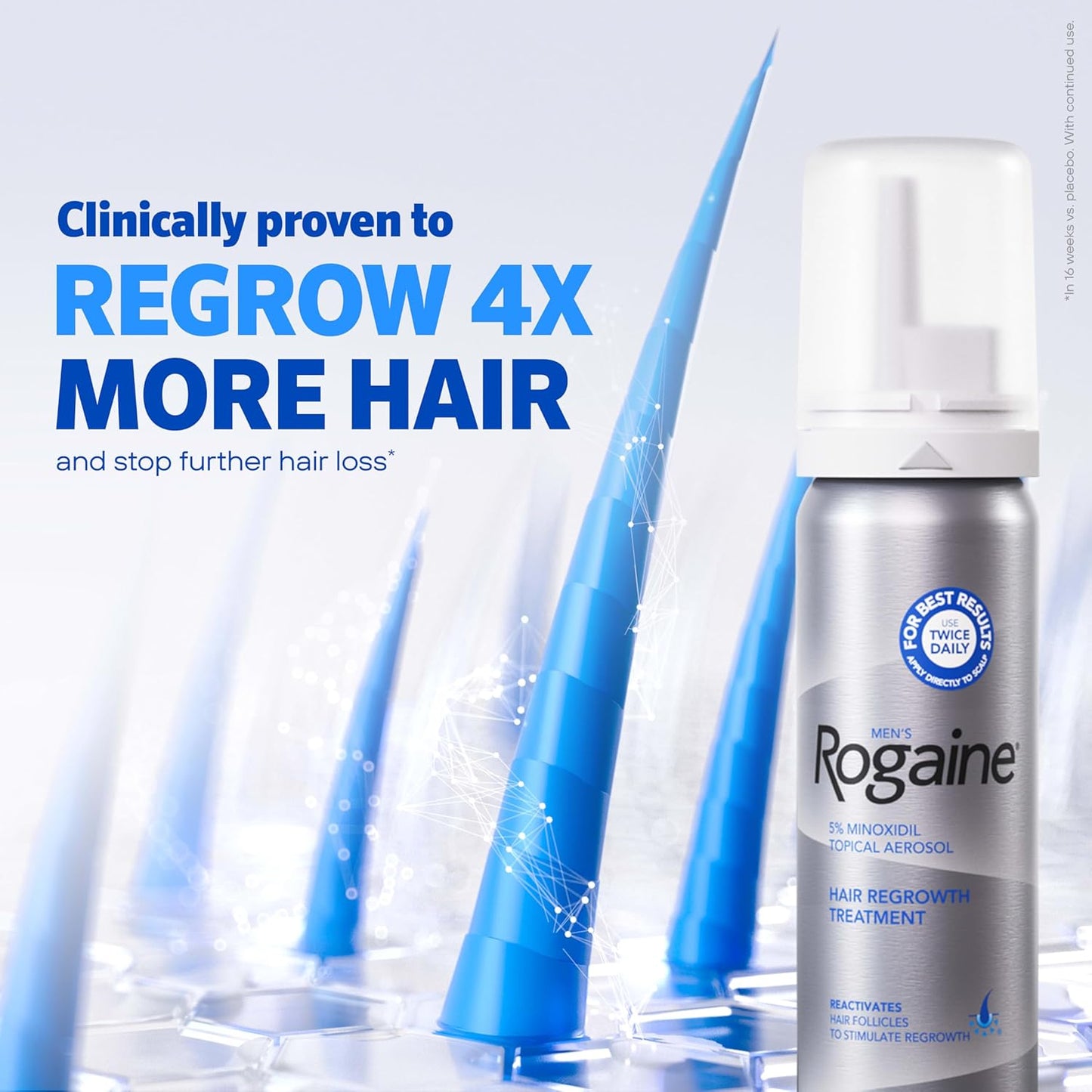 Men’s Rogaine 5% Minoxidil for Men Foam, Clinically Proven Regrowth for Thinning Hair, Topical Hair Loss Treatment, Unscented Topical Aerosol, Results in 8–16 Weeks, 3-Month Supply, 3 x 2.11 oz