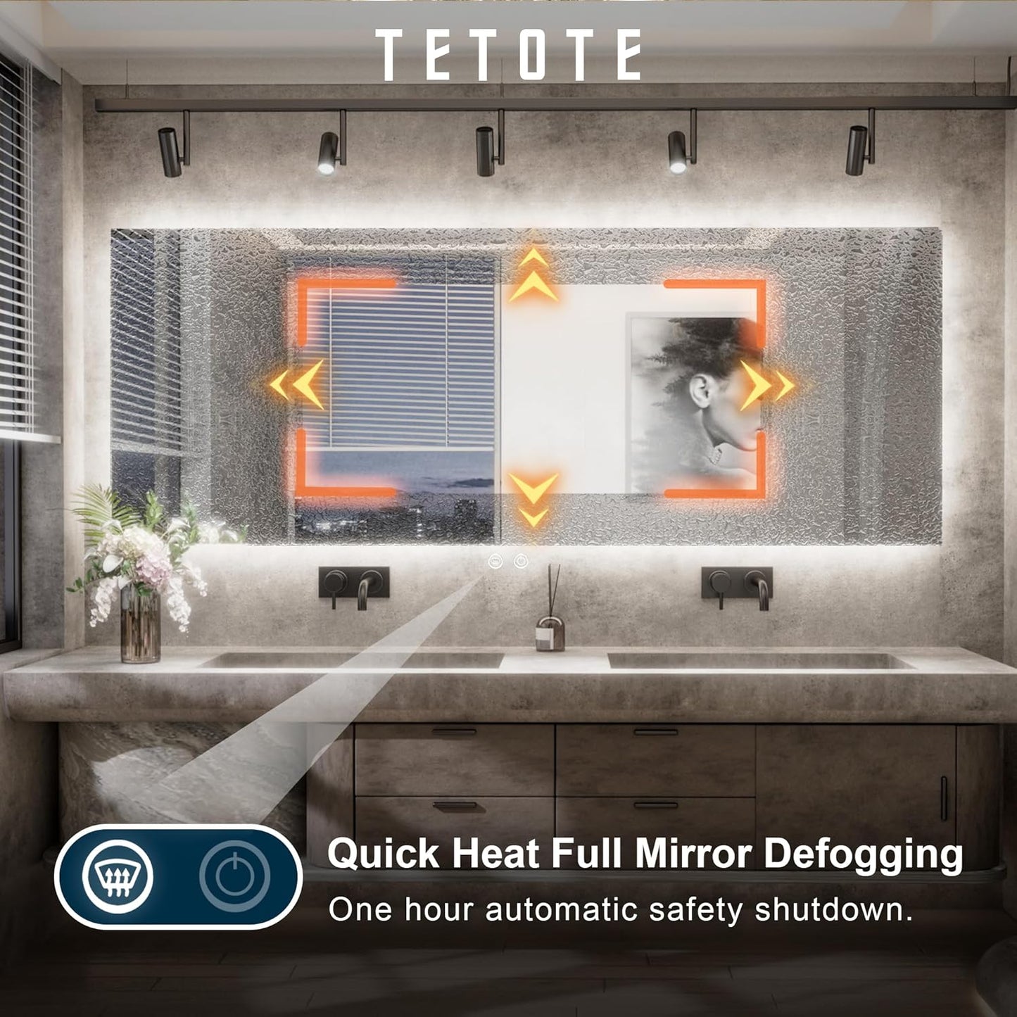 TETOTE 94 x 36 Inch LED Backlit Bathroom Mirror with Lights,Anti-Fog Lighted Mirror,Dimmable,Vanity Mirror,Wall Mounted