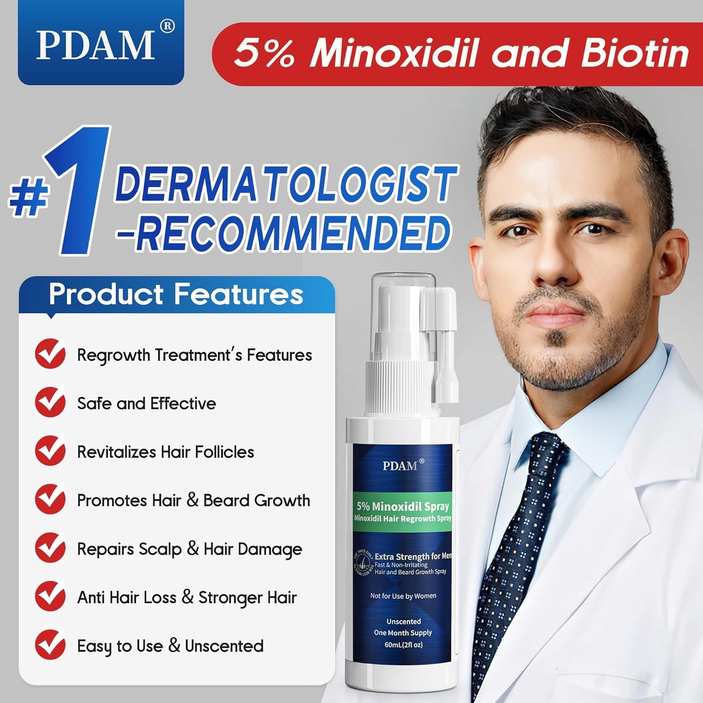 Minoxidil for Men Hair Growth Spray - 5% Topical Minoxidil for Hair and Beard Growth, Extra Strength Hair Regrowth Treatment for Hair Loss & Thinning Hair, 2 Fl Oz (60ml) *3